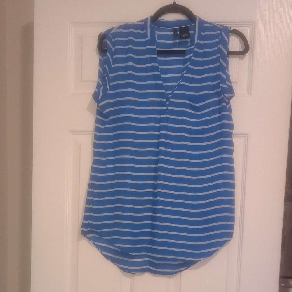 Blue and White Striped Sleeveless Top